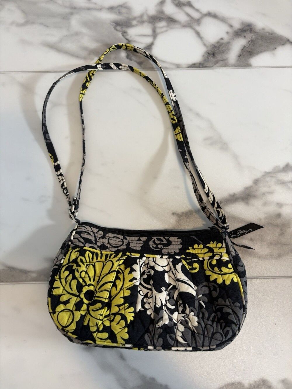 Vera Bradley Baroque Crossbody Small Bag  Floral Black Yellow Gray